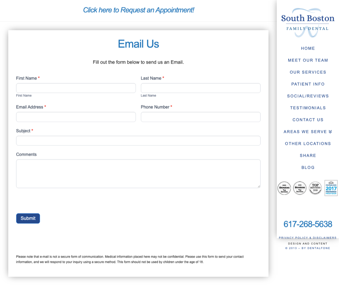Current contact page